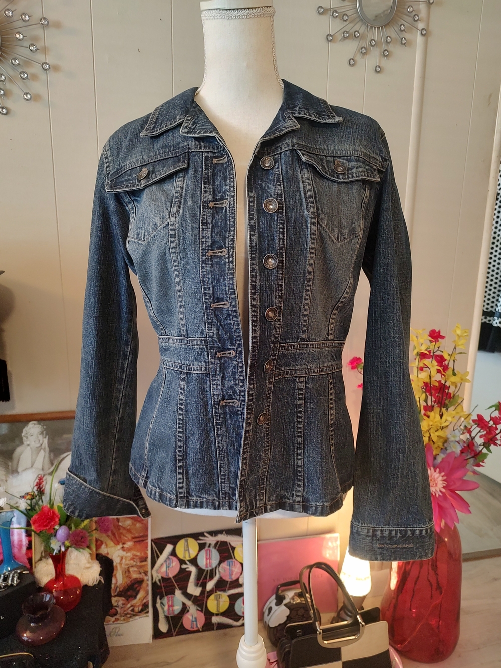 DKNY Fitted Dark Blue Denim Jacket Medium